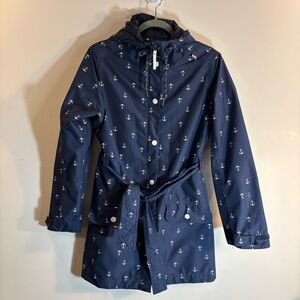 HELLY HANSEN Sz M Navy Anchor Print Jacket Vented Zipper Snaps Hooded